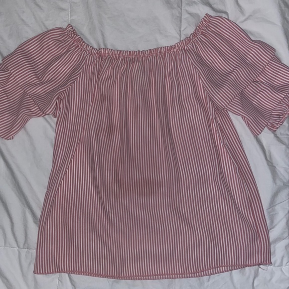 Off the Shoulder Striped Ruffled Blouse - Picture 1 of 3